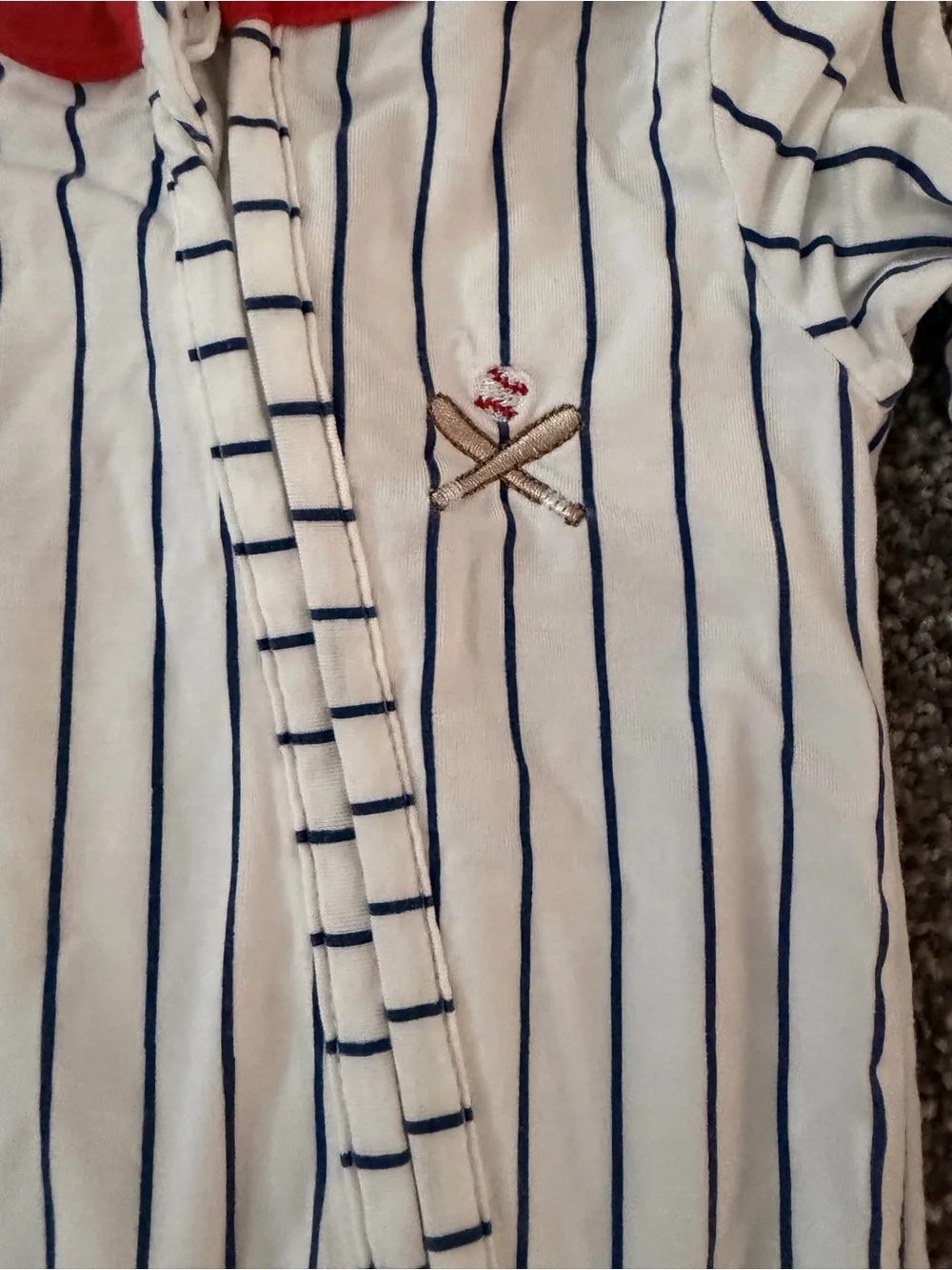 Angel Dear Striped White and Navy Baby Baseball Pajamas with Matching Blanket